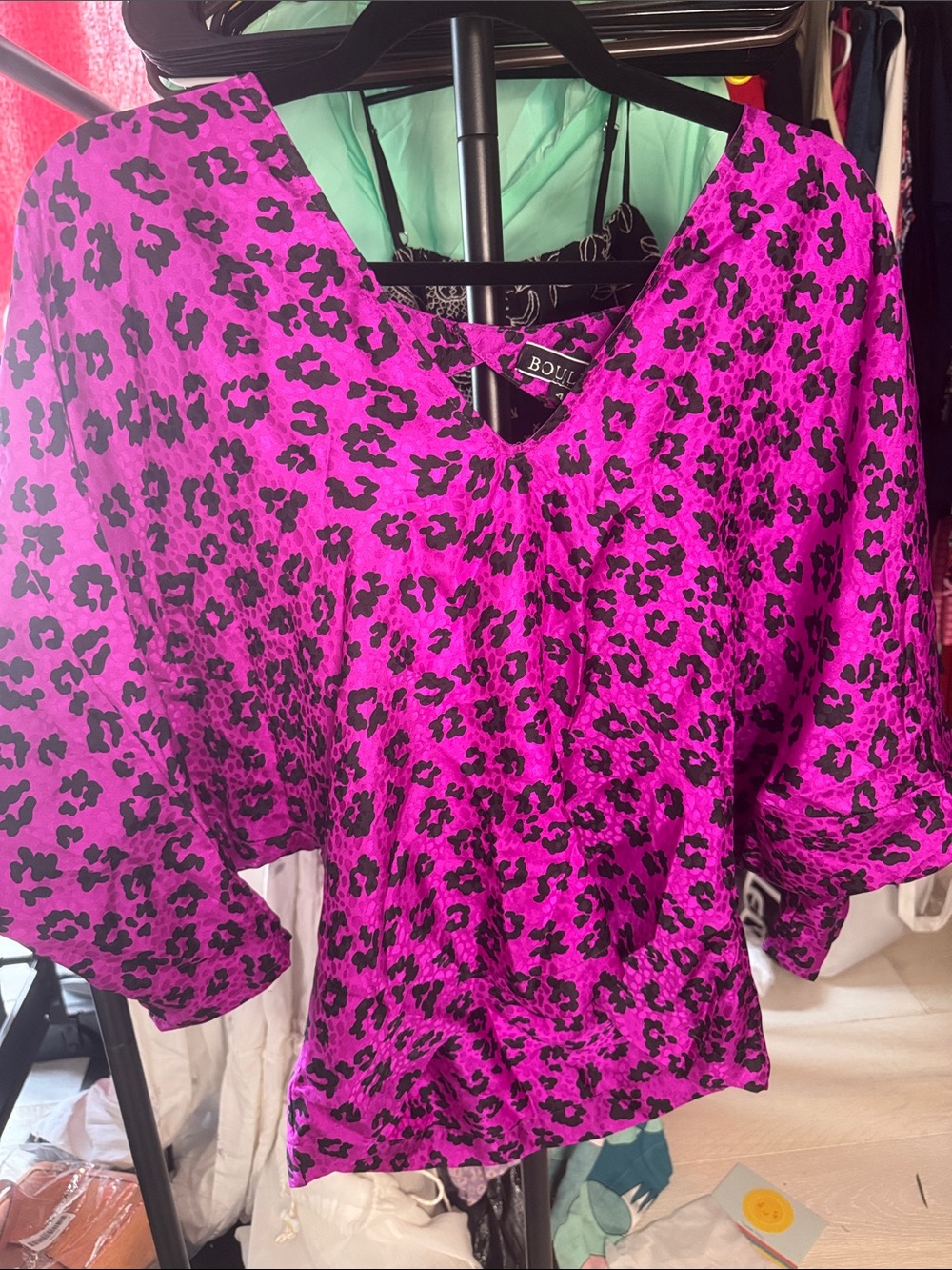 Boulee Magenta Leopard Silk Blouse